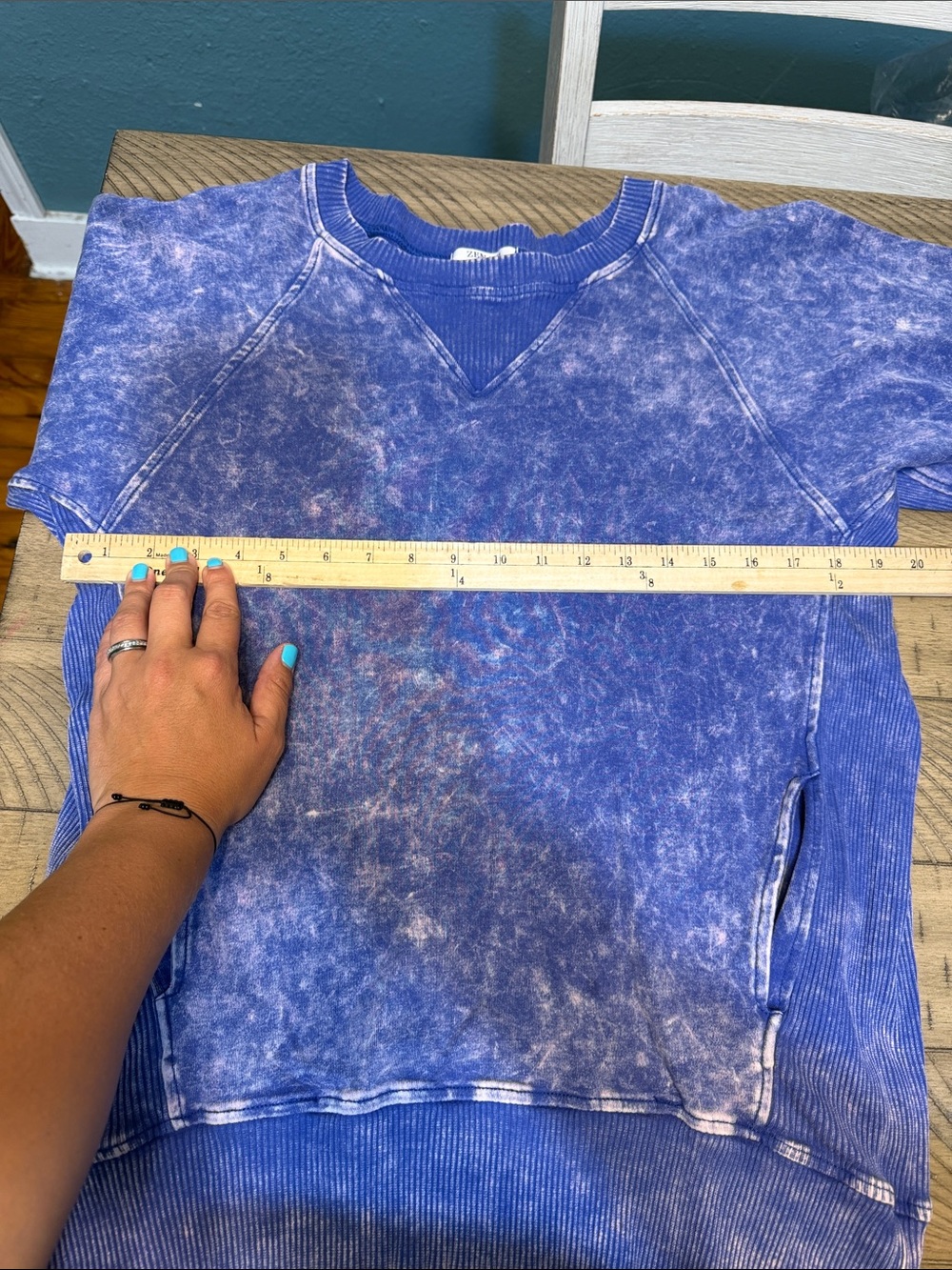 Zenana Outfitters Blue Washed Ribbed Crewneck Sweatshirt - Picture 8 of 8